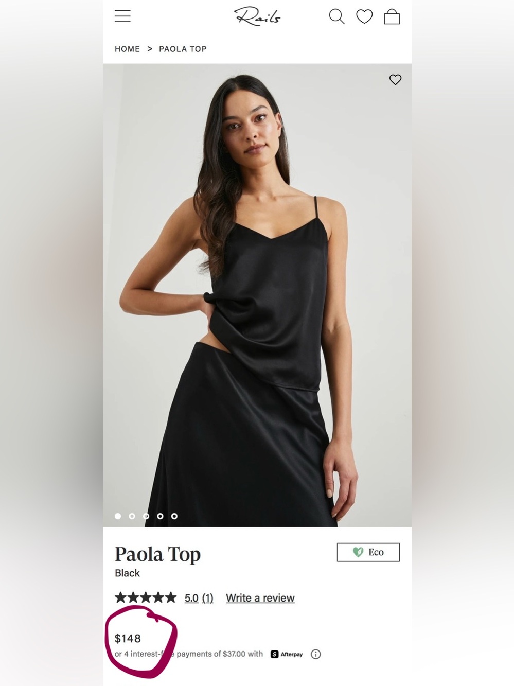 NEW Rails Paulo Top in Black | Luxe Tank Top V-neck Tank Cami | Size Large L - Picture 2 of 16